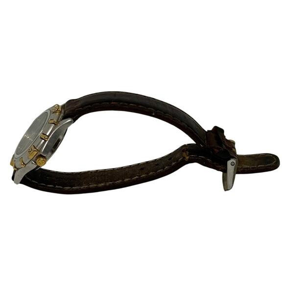 Michele 72-273-SG Two-Tone Quartz Watch – Black Dial, Leather Band, Date - Picture 3 of 8